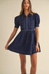 'Zadie' Puff Sleeve Denim Mini Dress - Celes Fashion